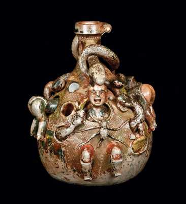 Rare and Important Anna Pottery Temperance Snake Jug w/ Applied Figural Decoration