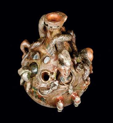 Rare and Important Anna Pottery Temperance Snake Jug w/ Applied Figural Decoration