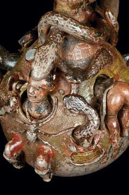 Rare and Important Anna Pottery Temperance Snake Jug w/ Applied Figural Decoration