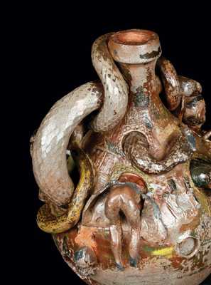 Rare and Important Anna Pottery Temperance Snake Jug w/ Applied Figural Decoration
