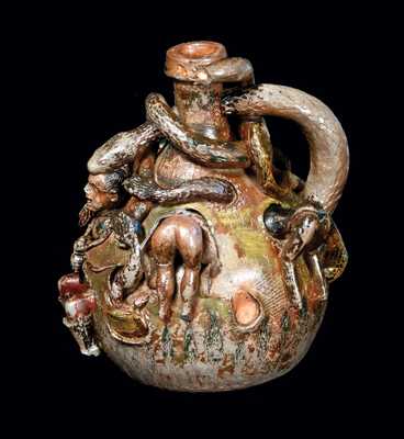 Rare and Important Anna Pottery Temperance Snake Jug w/ Applied Figural Decoration