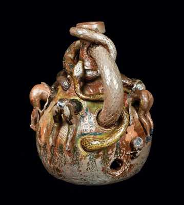 Rare and Important Anna Pottery Temperance Snake Jug w/ Applied Figural Decoration