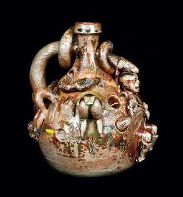 Rare and Important Anna Pottery Temperance Snake Jug w/ Applied Figural Decoration