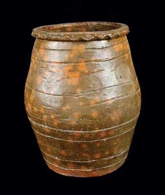 Large Redware Jar with Crimped Rim and Impressed Designs, possibly Midwestern