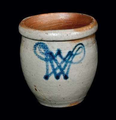 Small Rockingham County, VA Stoneware Jar with Elaborate Slip-Trailed W's