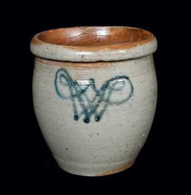 Small Rockingham County, VA Stoneware Jar with Elaborate Slip-Trailed W's