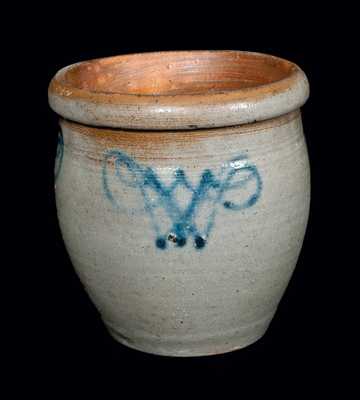 Small Rockingham County, VA Stoneware Jar with Elaborate Slip-Trailed W's