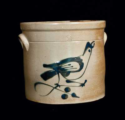 2 Gal. Fulper, Flemington, NJ, Stoneware Crock with Bird