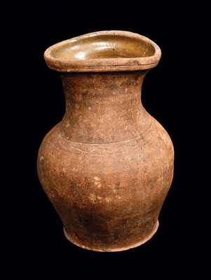 Redware Vase with Incised Lines at Shoulder