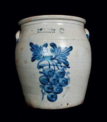 Exceptional COWDEN & WILCOX 6 Gal. Stoneware Crock with Grapes Decoration