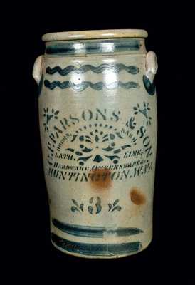 Western PA Stoneware Churn with Elaborate HUNTINGTON, WV Advertising