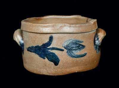 JOHN BELL / WAYNESBORO, PA Stoneware Butter Crock with Unusual Tulip Decoration