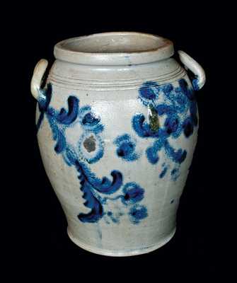 Loop-Handled Stoneware Jar with Elaborate Floral Decoration, Baltimore, 1815-1825
