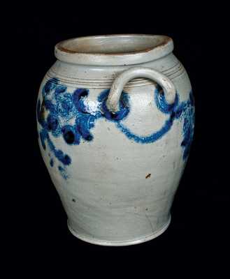 Loop-Handled Stoneware Jar with Elaborate Floral Decoration, Baltimore, 1815-1825