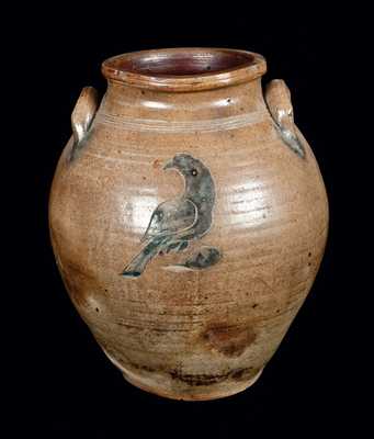 Rare Herbertsville, NJ Stoneware Crock with Incised Bird