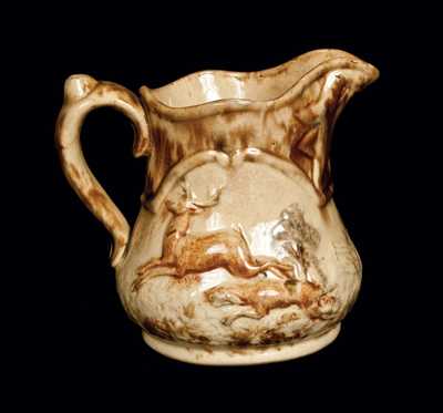 Rockingham Hunt Scene Pitcher, possibly New Jersey