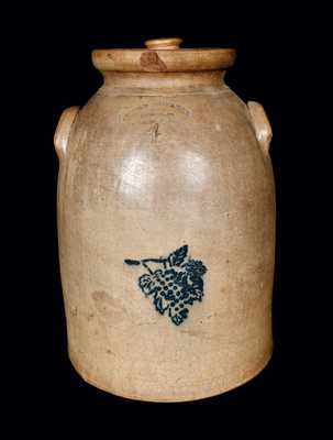 F. T. WRIGHT / TAUNTON, MA Stoneware Crock with Stenciled Grapes Decoration