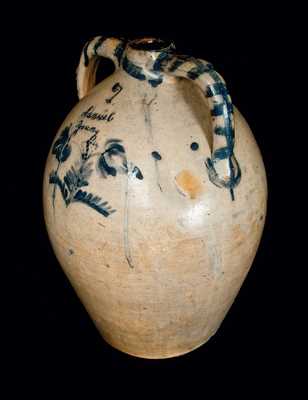 Important Signed "Samuel Young" Belmont County, Ohio, Monumental Stoneware Jug