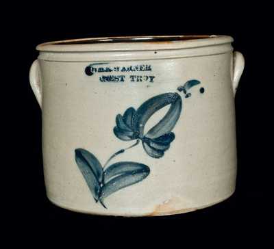 WM. E. WARNER / WEST TROY Stoneware Crock with Floral Decoration