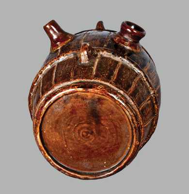 Unusual Brown-Glazed Pottery Keg, probably Midwestern