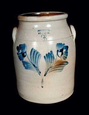 EVAN R. JONES / PITTSTON, PA Stoneware Crock with Unusual Floral Decoration