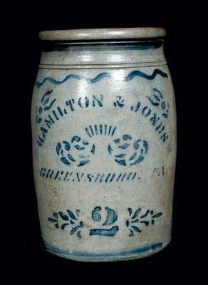 HAMILTON & JONES / GREENSBORO, PA 2 Gal Stoneware Crock