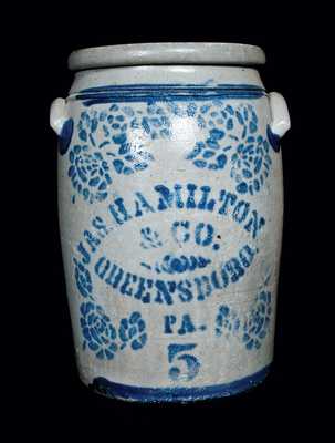 JAS. HAMILTON & CO. / GREENSBORO, PA Stoneware Crock with Vibrant Rose Decoration