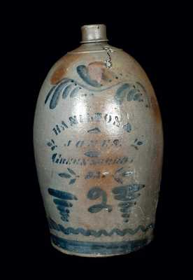 2 Gal. HAMILTON & JONES / GREENSBORO, PA Stoneware Jug