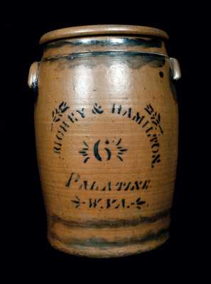 6 Gal. RICHEY & HAMILTON / PALATINE, W. VA Stoneware Crock