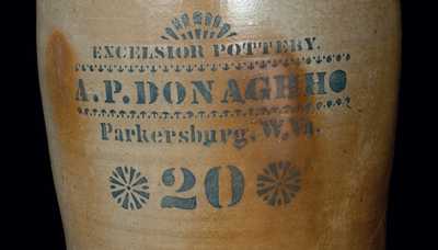Monumental 20 Gal. A. P. DONAGHHO / PARKERSBURG, WV Stoneware Crock