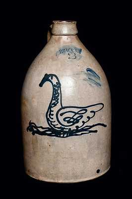 Rare ITHACA, NY Stoneware Jug with Swan Decoration