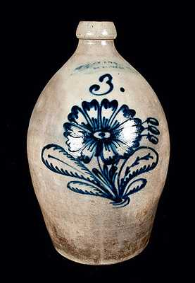N. Clark & Co. / Rochester, NY Stoneware Jug w/ Slip-Trailed Floral Decoration