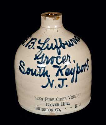 Rare South Keyport, NJ, Stoneware Script Advertising Jug