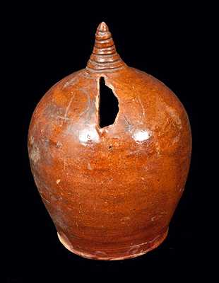 Lead-Glazed American Redware Bank with Scratched Initials