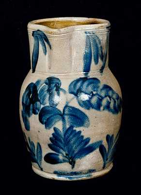 Remmey, Philadelphia Stoneware Pitcher with Elaborate Floral Decoration