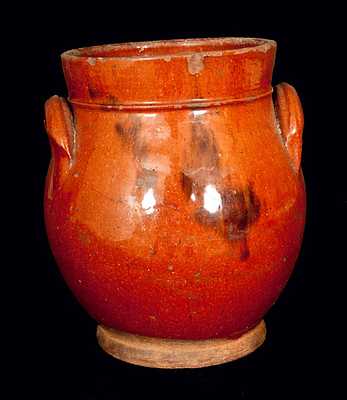 New England Handled Redware Jar with Manganese Decoration, probably CT