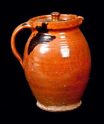 New England Redware Pitcher with Lid