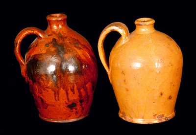 Lot of Two: Small Ovoid Redware Jugs