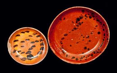 Lot of Two: Redware Dishes with Manganese Splotches