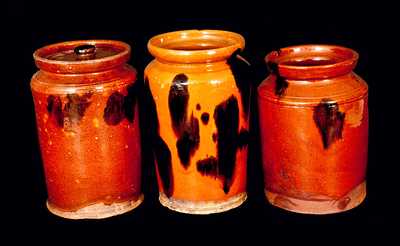 Lot of Three: New England Redware Jars with Manganese Decoration