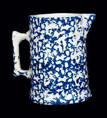 Blue and White Spongeware Tankard Pitcher