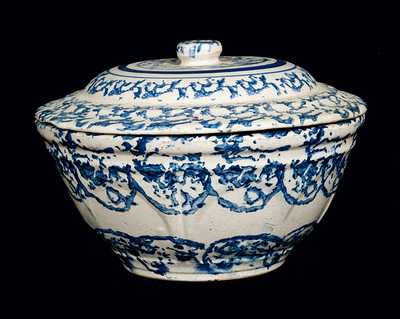 Blue and White Spongeware Bowl with Lid