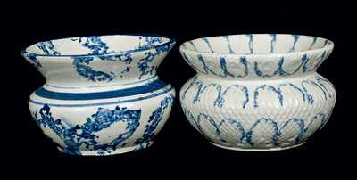 Lot of Two: Blue and White Spongeware Cuspidors