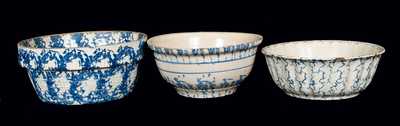 Lot of Three: Blue and White Spongeware Bowls