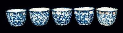 Lot of Five: Blue and White Spongeware Custard Cups