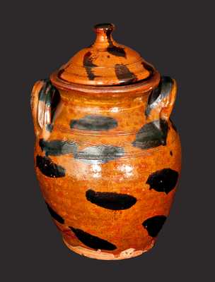 Exceptional Cain Pottery, Sullivan County, Tennessee, Lidded Redware Jar