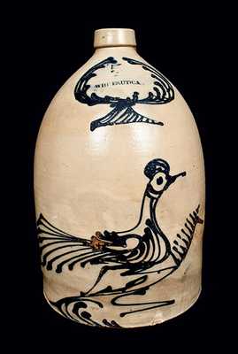 WHITES UTICA Stoneware Jug with Elaborate Bird Decoration