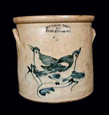 OTTMAN BROS. / FORT EDWARD, NY Stoneware Crock with Double Birds