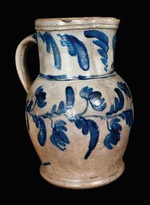 Exceptional Huntingdon County, PA Stoneware Pitcher with Elaborate Floral Decoration