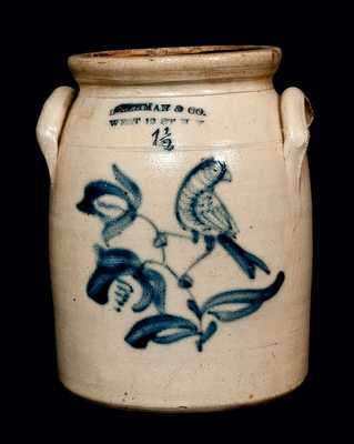L. LEHMAN, New York City, Stoneware Crock with Bird and Floral Decoration